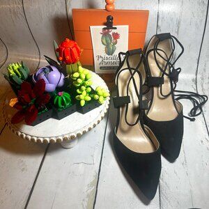 CHRISTIAN SIRIANO LACE UP STILLETO HEEL - VELVET - EXTENDED SIZE (W11)